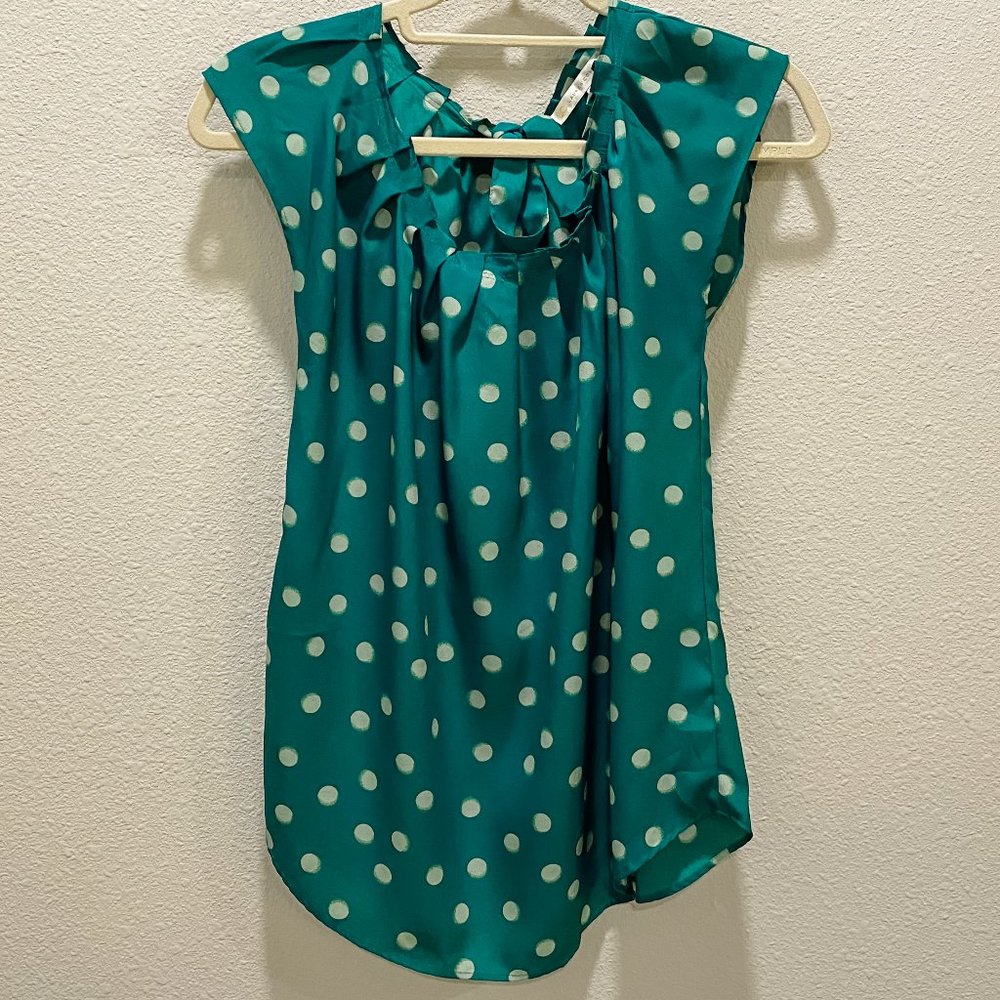 LC LAUREN CONRAD Green Polka Dot Swing Top S